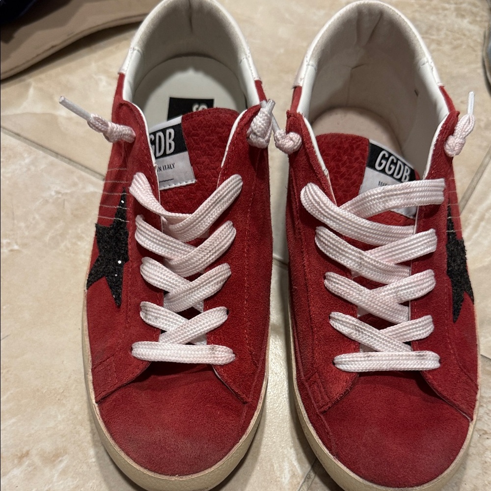 Golden Goose Red Suede Sneakers with Black Star worn once - Picture 4 of 4
